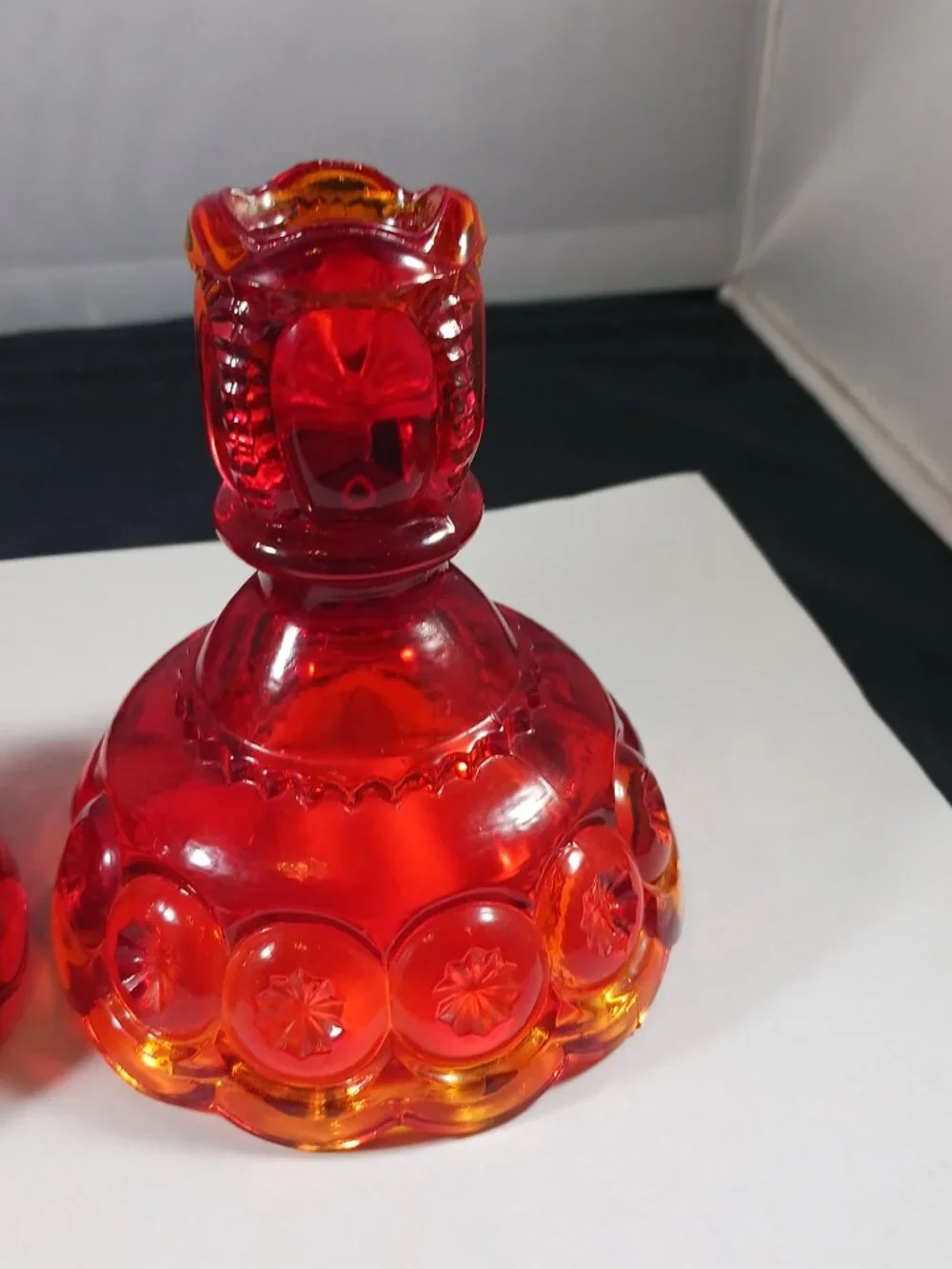 Vintage LE Smith Amberina Glass Candle Holders: Moon & Stars